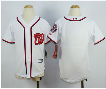 Youth Nationals Blank White Cool Base Stitched MLB Jersey