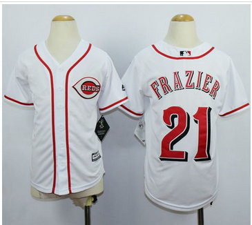Youth Reds #21 Todd Frazier White Cool Base Stitched MLB Jersey