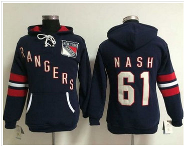 Women New York Rangers #61 Rick Nash Navy Blue Old Time Heidi NHL Hoodie