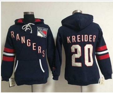 Women New York Rangers #20 Chris Kreider Navy Blue Old Time Heidi NHL Hoodie