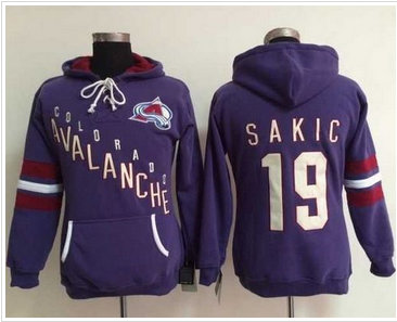 Women Colorado Avalanche #19 Joe Sakic Purple Old Time Heidi NHL Hoodie