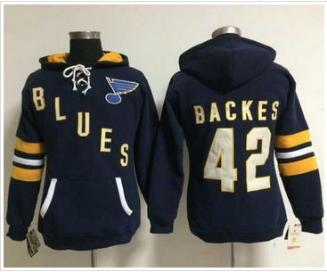 Women St. Louis Blues #42 David Backes Navy Blue Old Time Heidi NHL Hoodie