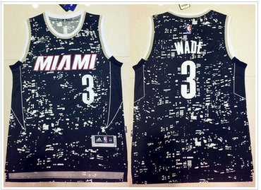 Miami Heat #3 Dwyane Wade Black City Light Stitched NBA Jersey