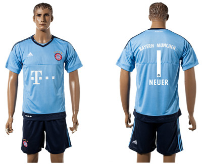 2017-18 Bayern Munich 1 NEUER Light Blue Goalkeeper Soccer Jersey