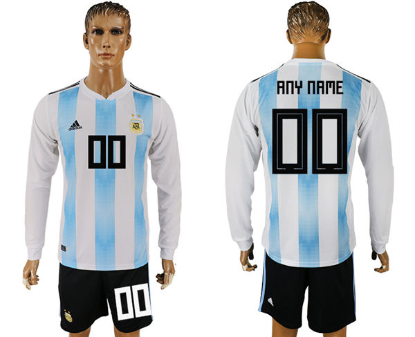 2018 World Cup  Men Argentina Home Long Sleeves Customized Soccer Country Jersey