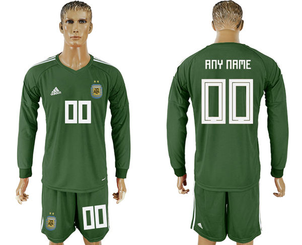 2018 World Cup  Men Argentina Home Long Sleeves Dack Green Customized Soccer Country Jersey