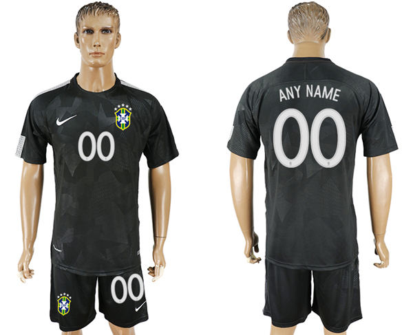 2018 World Cup  Men Brazil Home Long Sleeves Black Customized Soccer Country Jersey