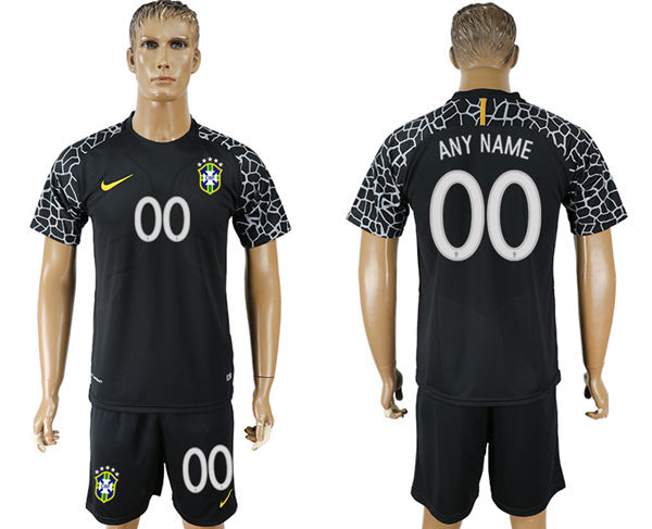 2018 World Cup  Men Brazil Home Long Sleeves Dack Black Customized Soccer Country Jersey