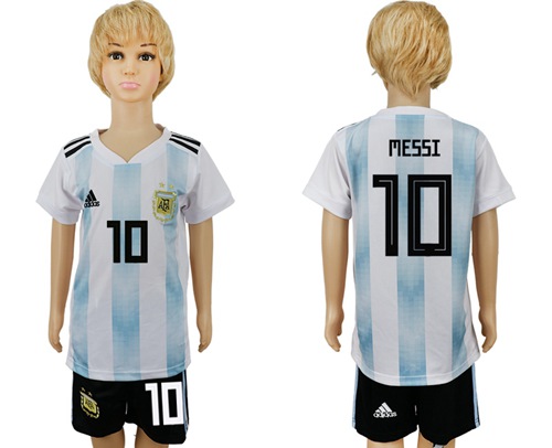 2018 World Cup Argentina #10 Messi Home Kid Soccer Country Jersey