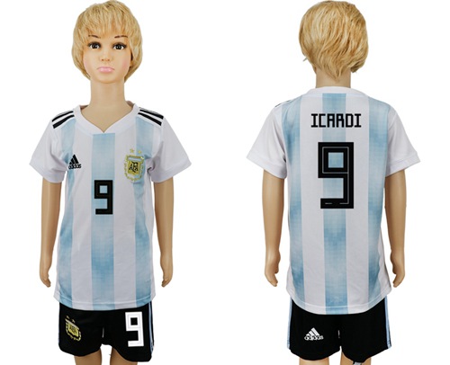 2018 World Cup Argentina #9 Icardi Home Kid Soccer Country Jersey