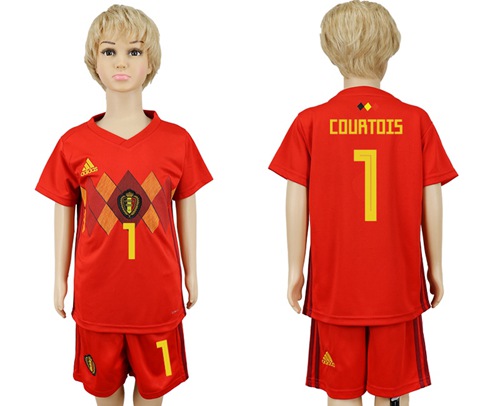 2018 World Cup Belgium #1 Courtois Red Home Kid Soccer Country Jersey 2018 World Cup Belgium #1 Courtois Red Home Kid Soccer Country Jersey