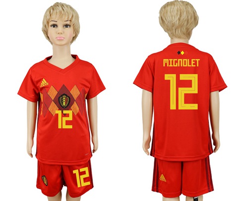 2018 World Cup Belgium #12 Mignolet Red Home Kid Soccer Country Jersey