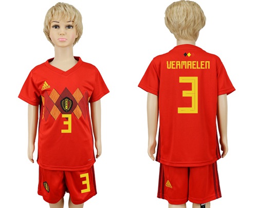 2018 World Cup Belgium #3 Vermaelen Red Home Kid Soccer Country Jersey