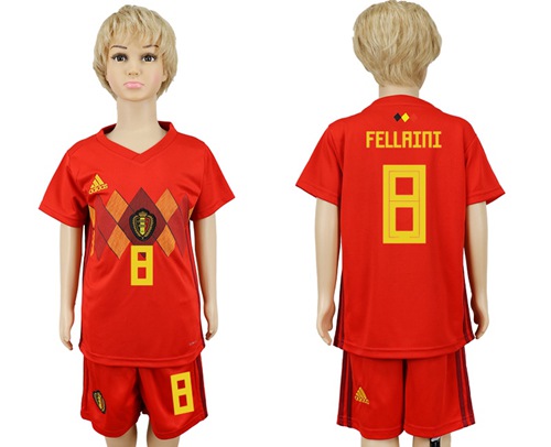2018 World Cup Belgium #8 Fellaini Red Home Kid Soccer Country Jersey