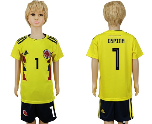 2018 World Cup Colombia #1 Ospina Home Kid Soccer Country Jersey