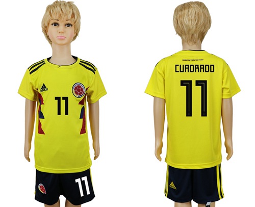 2018 World Cup Colombia #11 Cuadrado Home Kid Soccer Country Jersey