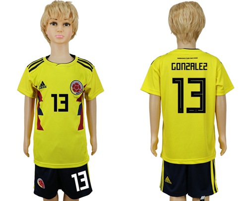 2018 World Cup Colombia #13 Gonzalez Home Kid Soccer Country Jersey 2018 World Cup Colombia #13 Gonzalez Home Kid Soccer Country Jersey