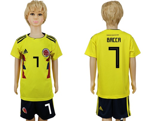 2018 World Cup Colombia #7 Bacca Home Kid Soccer Country Jersey