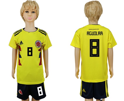2018 World Cup Colombia #8 Aguilar Home Kid Soccer Country Jersey