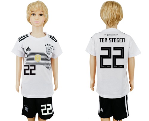 2018 World Cup Germany #22 Ter Stegen White Home Kid Soccer Country Jersey