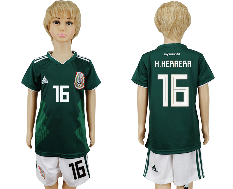 2018 World Cup Kid Mexico #16 H.Herrera Home Soccer Country Jersey