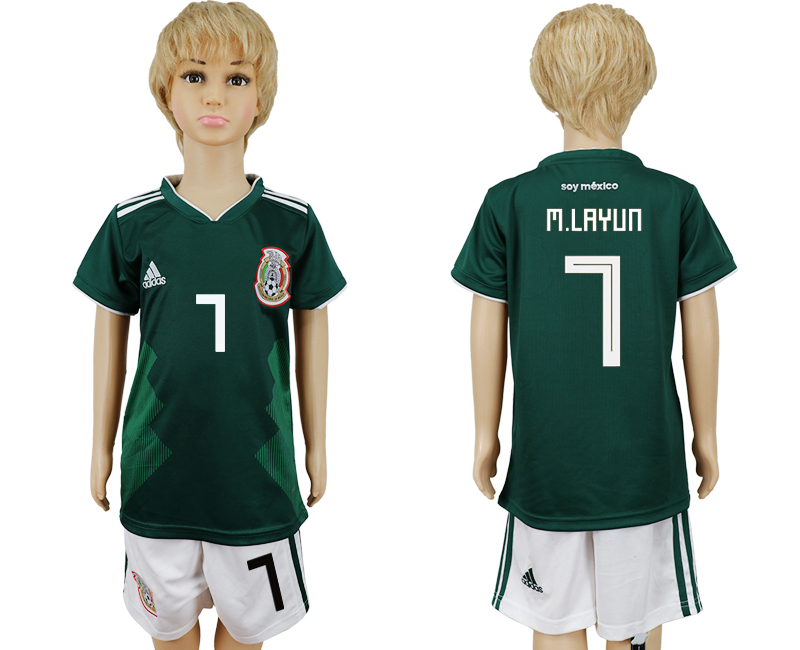 2018 World Cup Kid Mexico #7 M.Layun Home Soccer Country Jersey