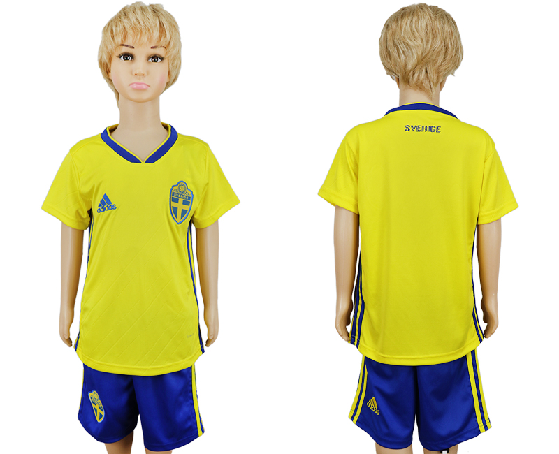 2018 World Cup Kid Sweden Home Kid Soccer Country Jersey