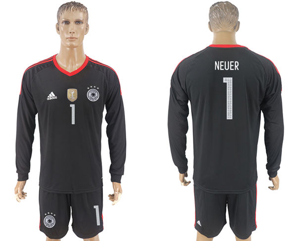 2018 World Cup Men  Germany #1 Neuer Black Home Long Sleeves Soccer Country Jersey