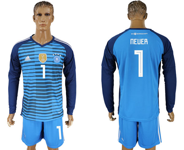 2018 World Cup Men  Germany #1 Neuer Blue Home Long Sleeves Soccer Country Jersey