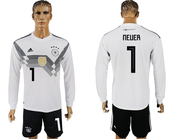 2018 World Cup Men  Germany #1 Neuer White Home Long Sleeves Soccer Country Jersey