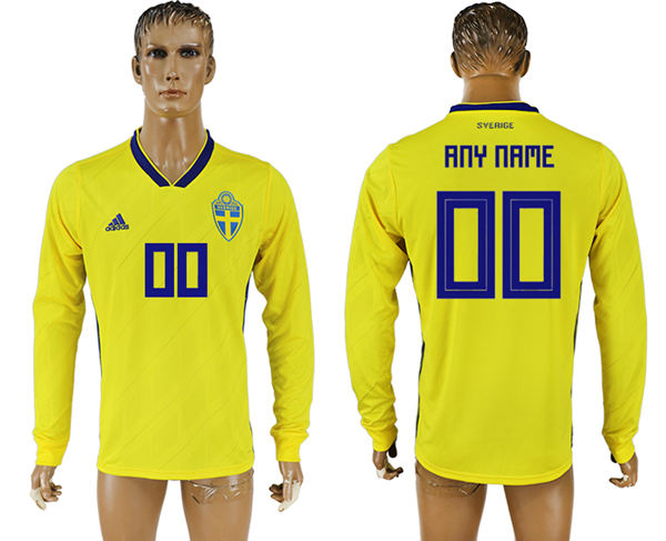2018 World Cup Men  Sweden Home Long Sleeves Customized Soccer Country Jersey