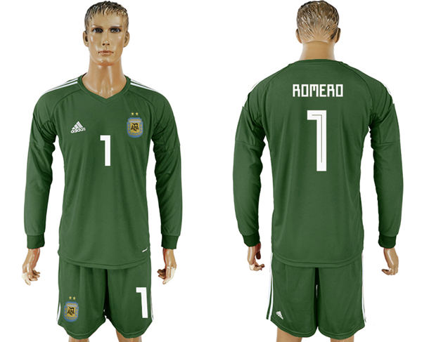 2018 World Cup Men Argentina #1 Romero Home Long Sleeves Dack Green Soccer Country Jersey