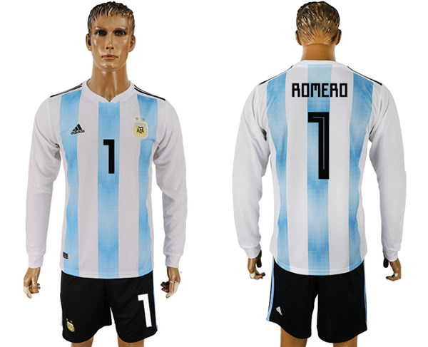2018 World Cup Men Argentina #1 Romero Home Long Sleeves Soccer Country Jersey