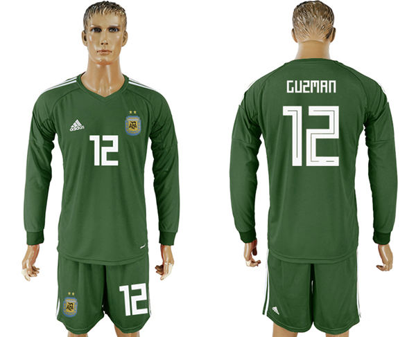 2018 World Cup Men Argentina #12 Guzman Home Long Sleeves Dack Green Soccer Country Jersey
