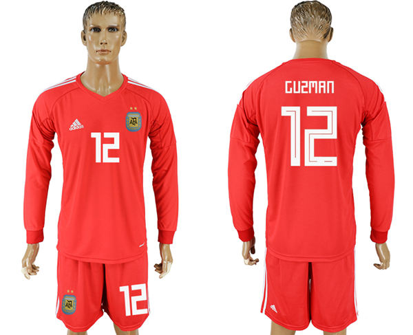 2018 World Cup Men Argentina #12 Guzman Home Long Sleeves Red Soccer Country Jersey
