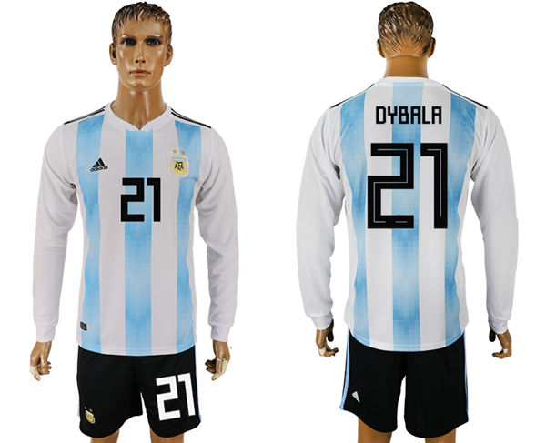 2018 World Cup Men Argentina #21 Dybala Home Long Sleeves Soccer Country Jersey