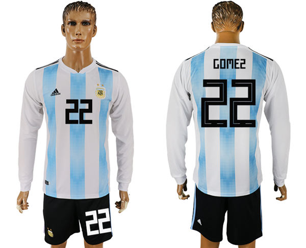 2018 World Cup Men Argentina #22 Gomez Home Long Sleeves Soccer Country Jersey