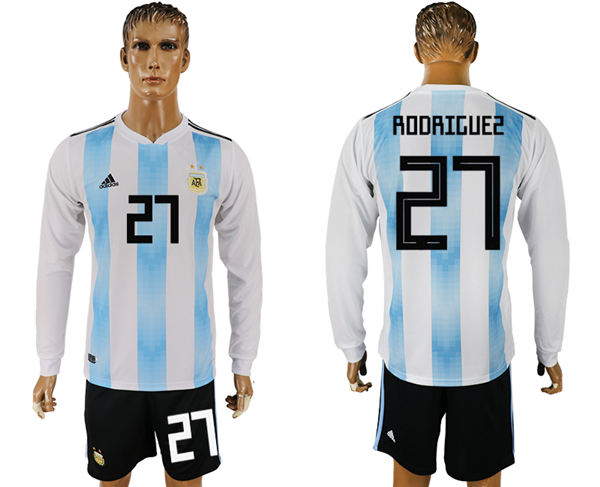 2018 World Cup Men Argentina #27 Rodriguez Home Long Sleeves Soccer Country Jersey