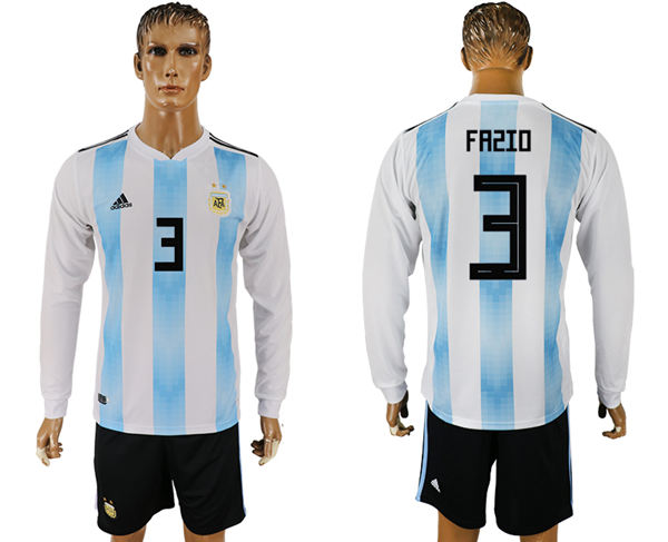 2018 World Cup Men Argentina #3 Fazio Home Long Sleeves Soccer Country Jersey