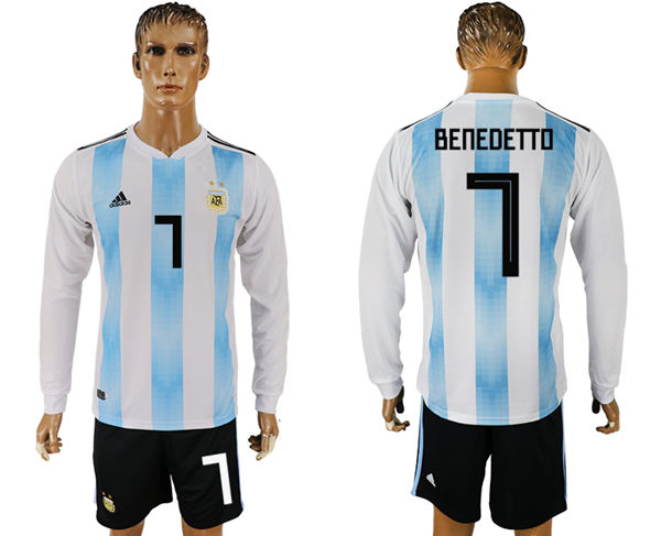 2018 World Cup Men Argentina #7 Benedetto Home Long Sleeves Soccer Country Jersey