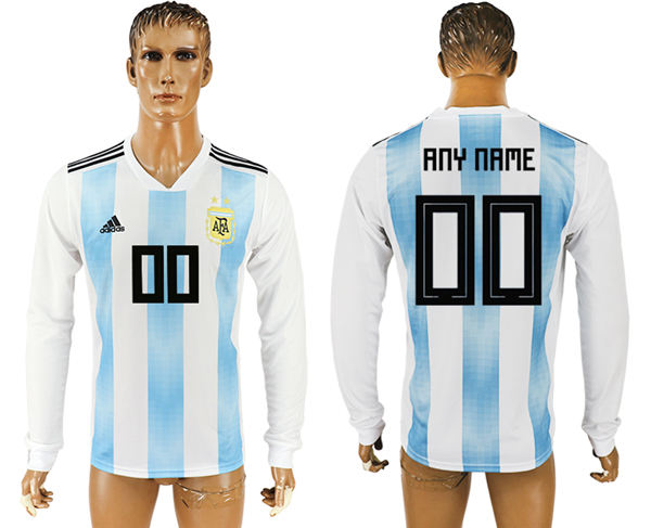 2018 World Cup Men Argentina Home Long Sleeves Customized Soccer Country Jersey