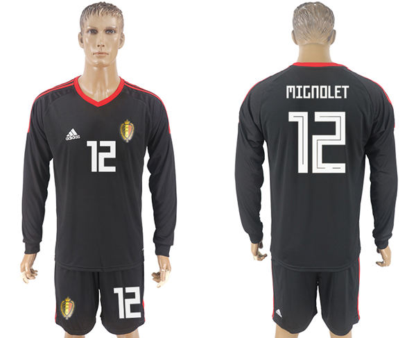 2018 World Cup Men Belgium #12 Mignolet Black Home Long Sleeves Soccer Country Jersey