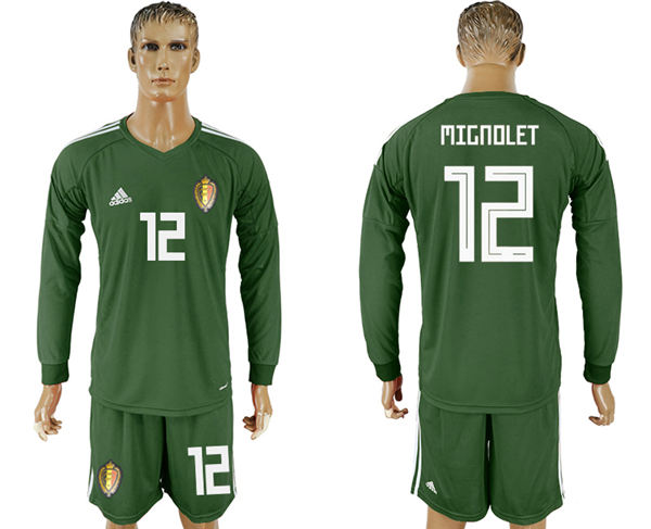 2018 World Cup Men Belgium #12 Mignolet Dack Green Home Long Sleeves Soccer Country Jersey