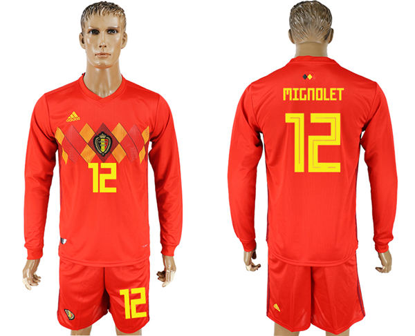 2018 World Cup Men Belgium #12 Mignolet Red Home Long Sleeves Soccer Country Jersey