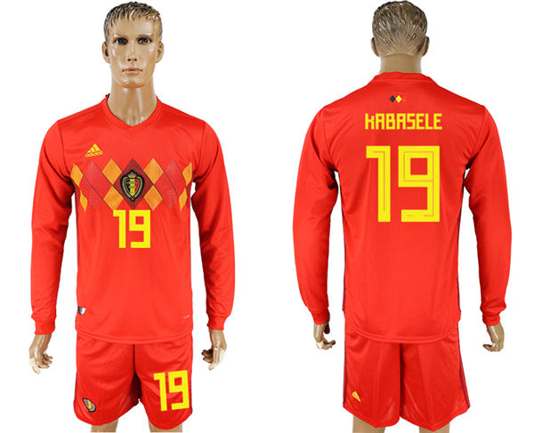 2018 World Cup Men Belgium #19 Kabasele Red Home Long Sleeves Soccer Country Jersey