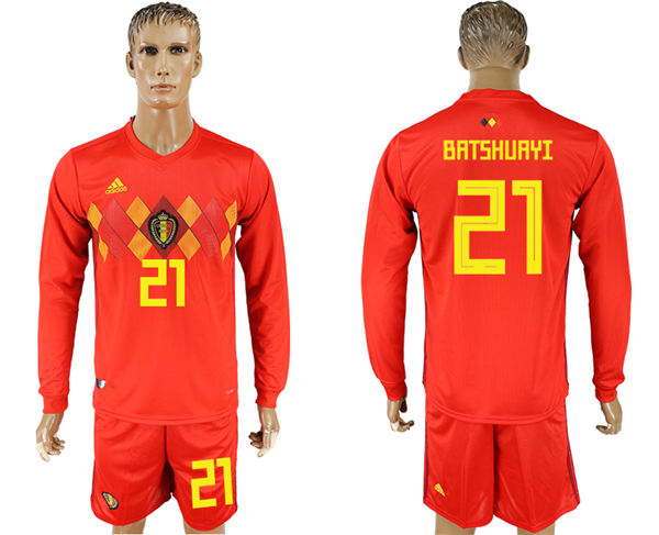 2018 World Cup Men Belgium #21 Batshuayi Red Home Long Sleeves Soccer Country Jersey
