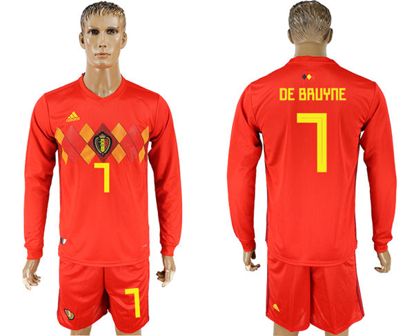 2018 World Cup Men Belgium #7 De Bruyne Red Home Long Sleeves Soccer Country Jersey