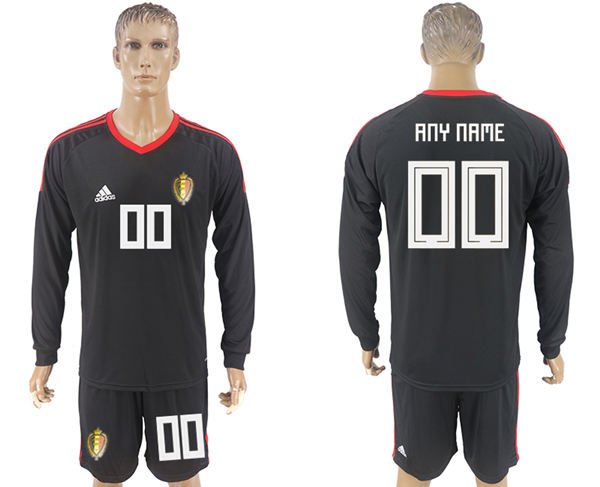 2018 World Cup Men Belgium Black Home Long Sleeves Customized Soccer Country Jersey