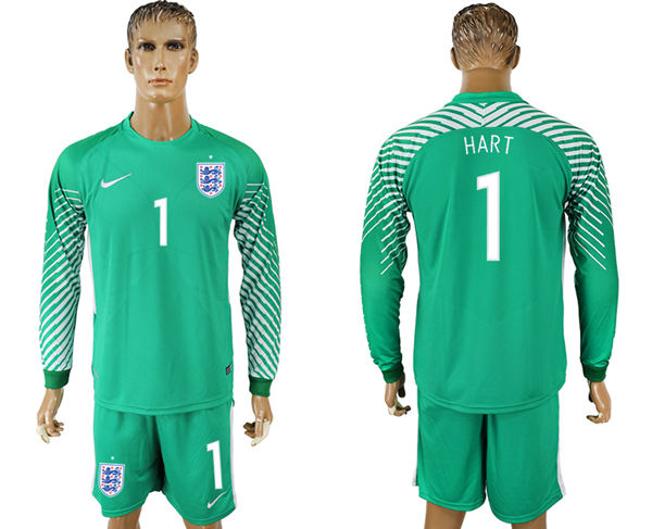 2018 World Cup Men England #1 Hart Home Long Sleeves Green Soccer Country Jersey