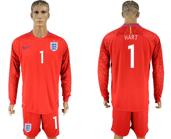 2018 World Cup Men England #1 Hart Home Long Sleeves Red Soccer Country Jersey